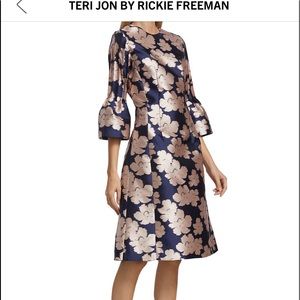 Teri Jon by Rickie Freeman Satin Bell-Sleeve Dress